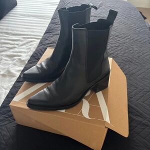 Zara Classic Black Leather Ankle Boots